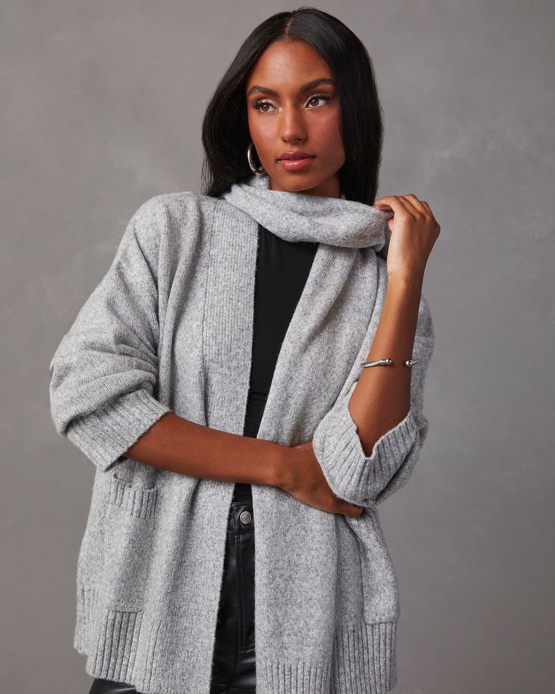 Charcoal Knit Set with Ivory Scarf