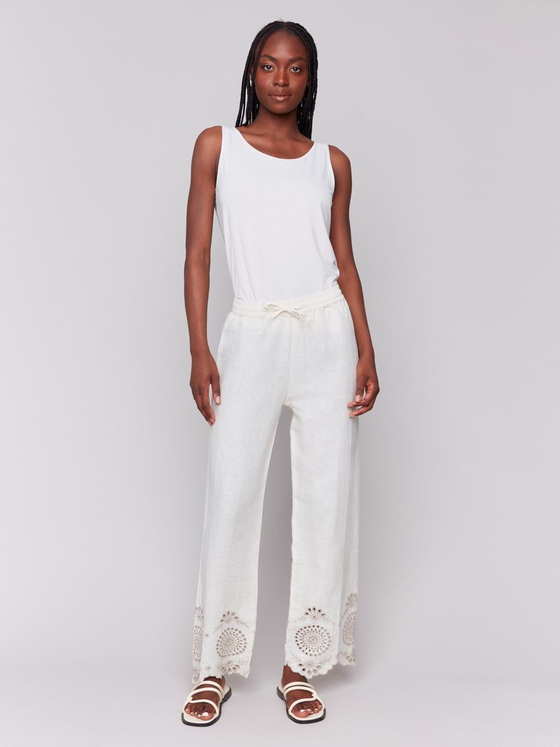 Embroidered Cotton Eyelet Pants