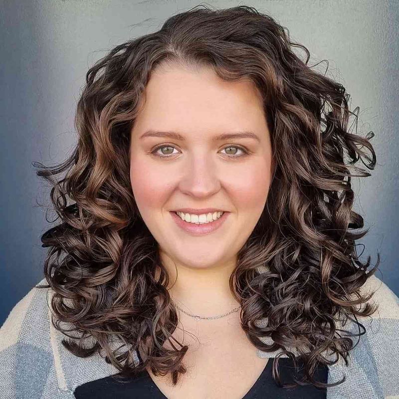 Curly Lob with Side Part