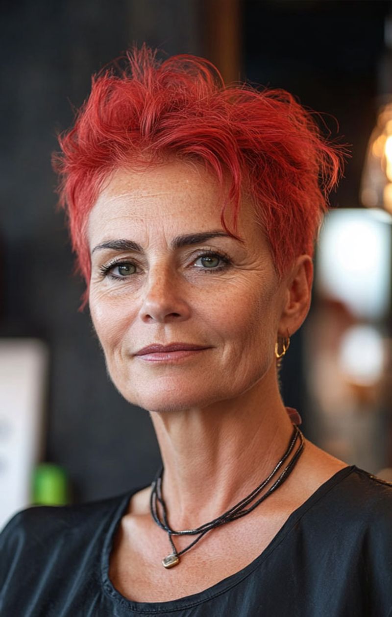 The Feathered Pixie with Vibrant Red Streaks