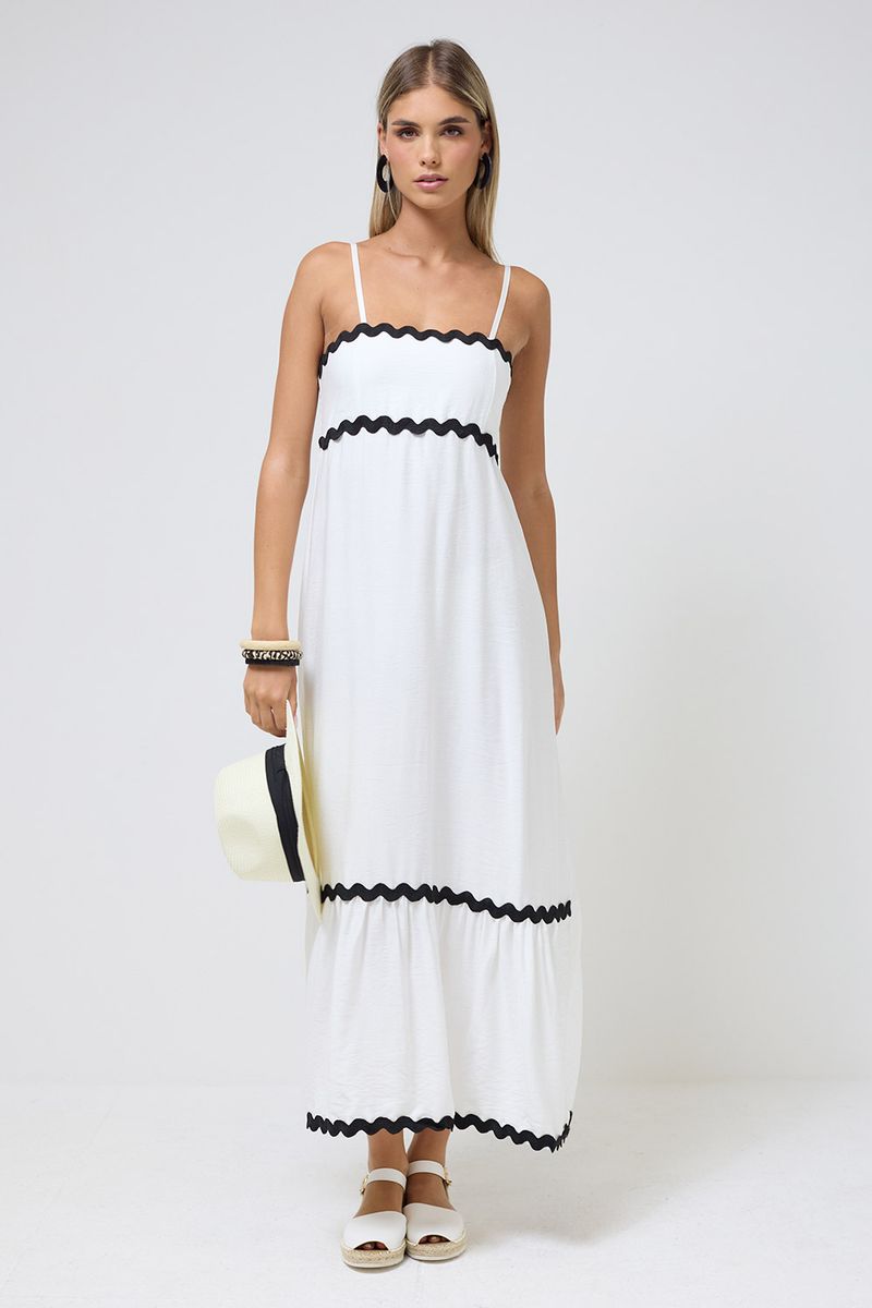 Flowing White Maxi With Black Trim