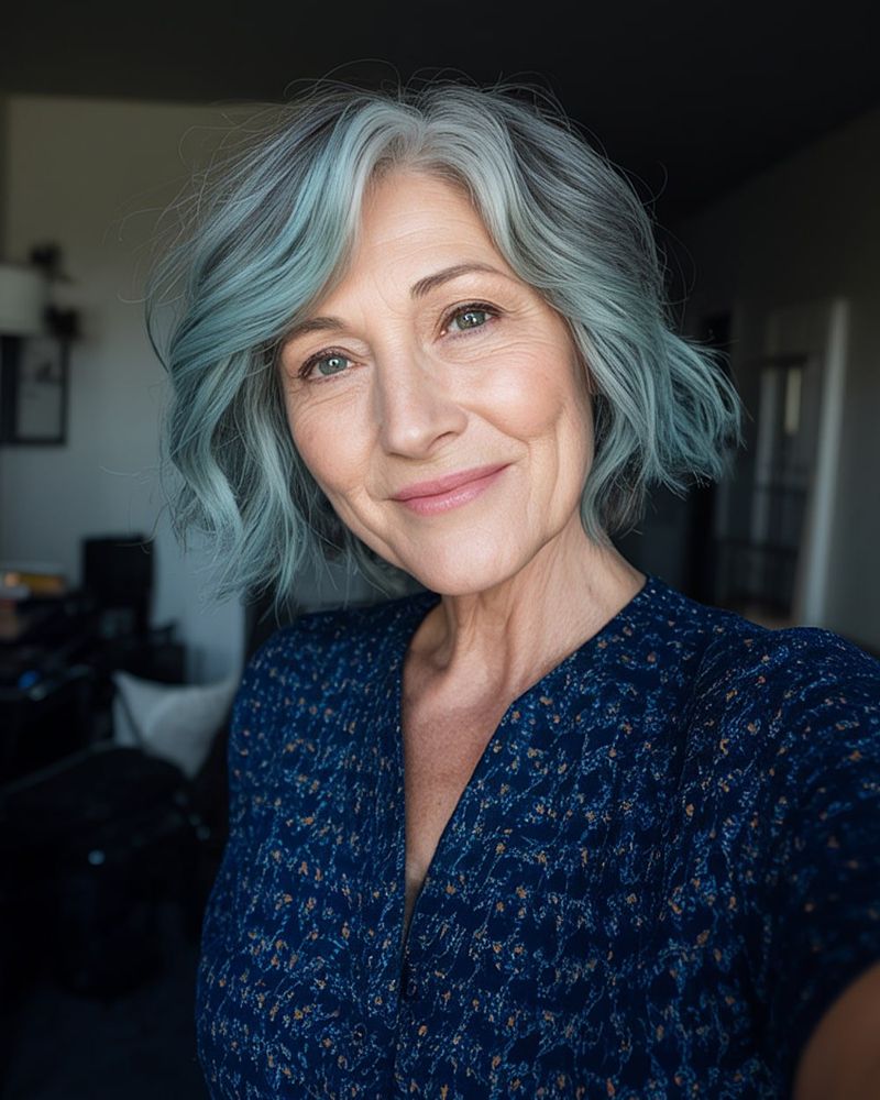 The Choppy Layered Lob with Teal Tips