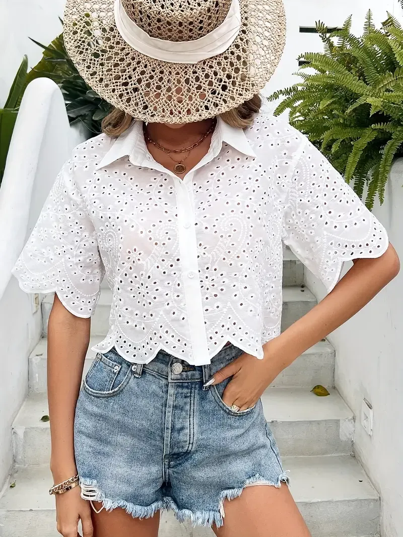 Eyelet Blouse & Shorts Combo