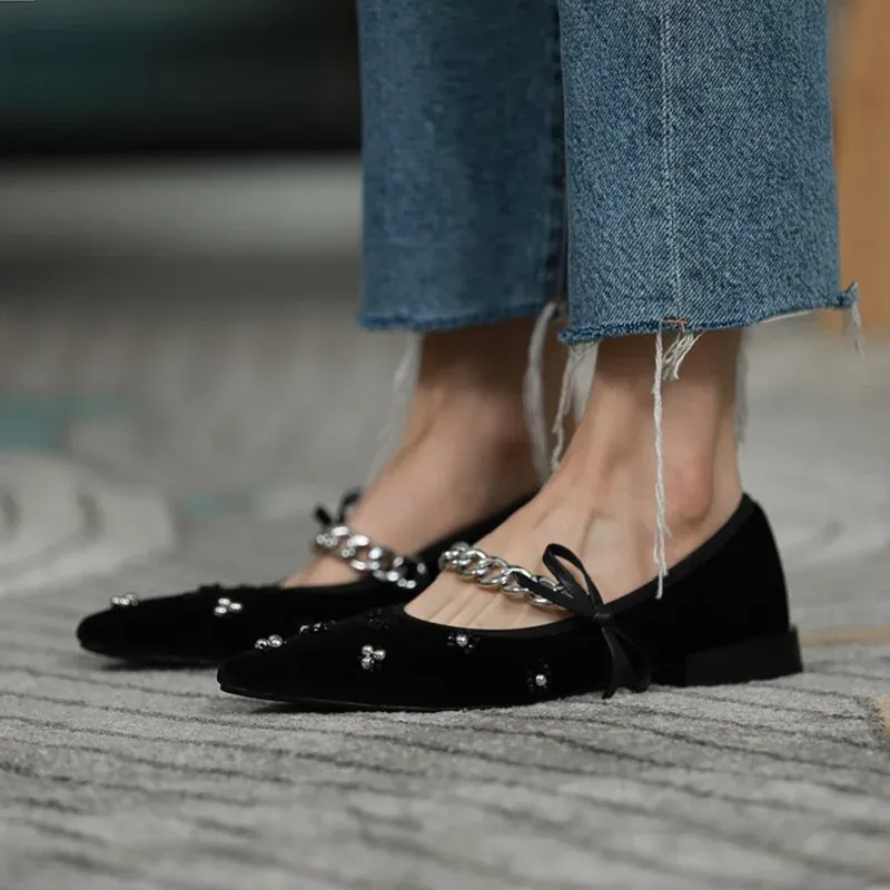 Velvet Embellished Flats