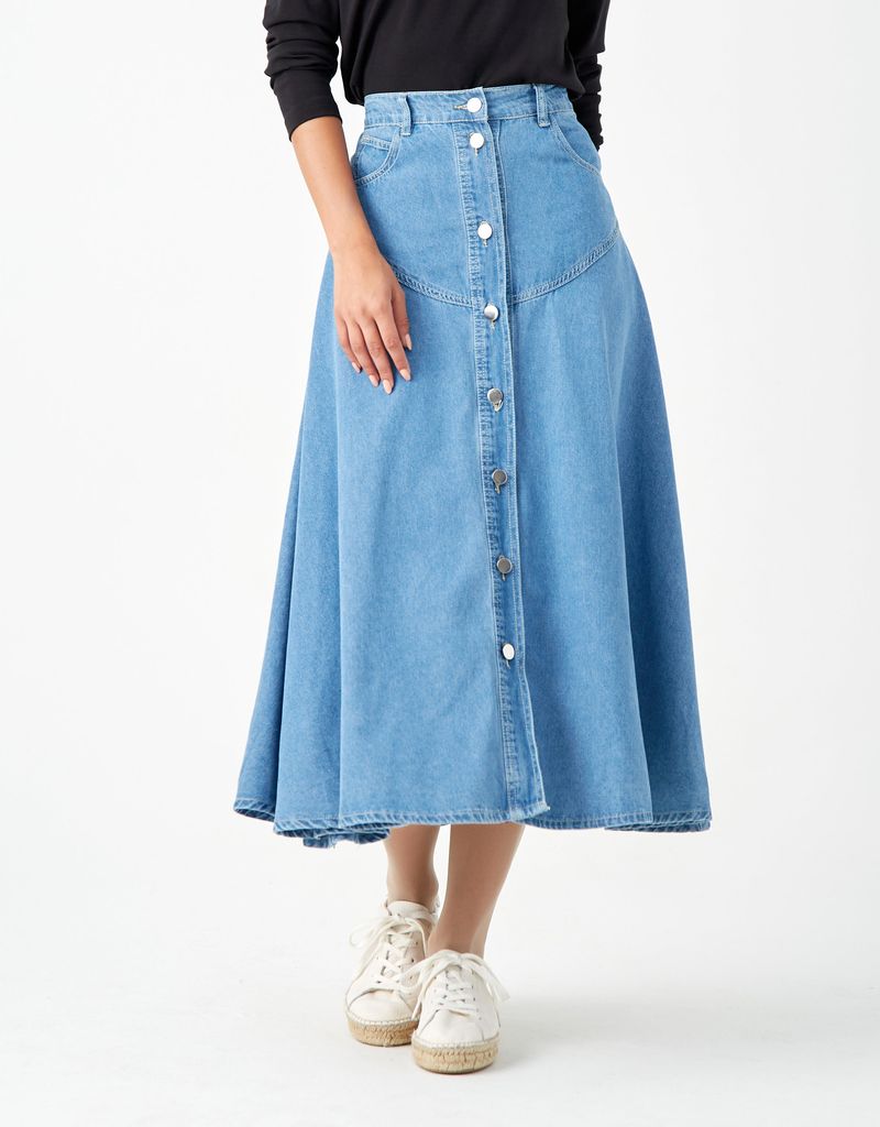 Denim Button-Front Skirt