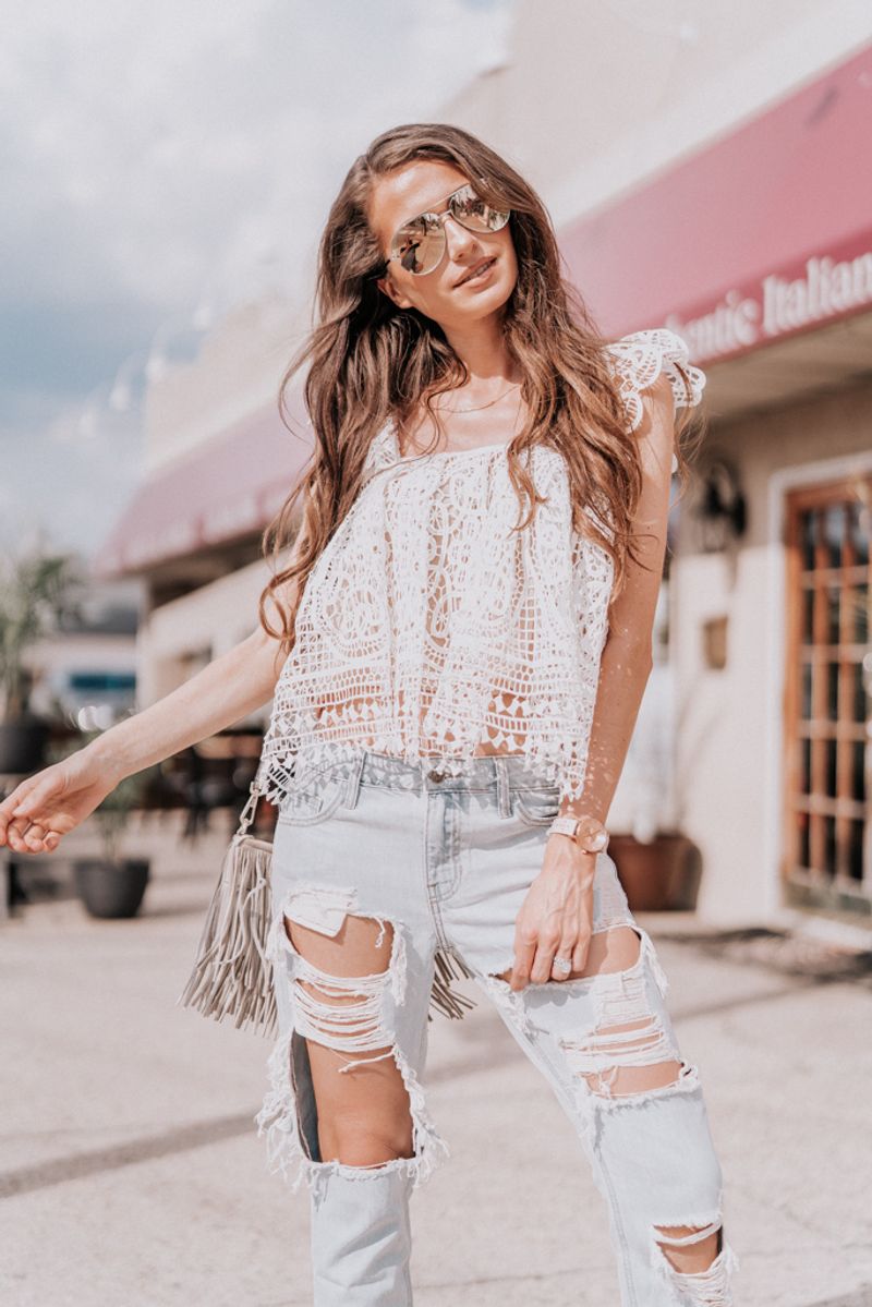 Crochet Top & White Denim