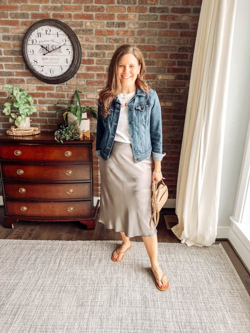 Satin Bias-Cut + Oversized Denim Jacket Contrast