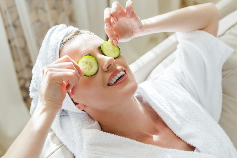 Cucumber Slices on Eyes