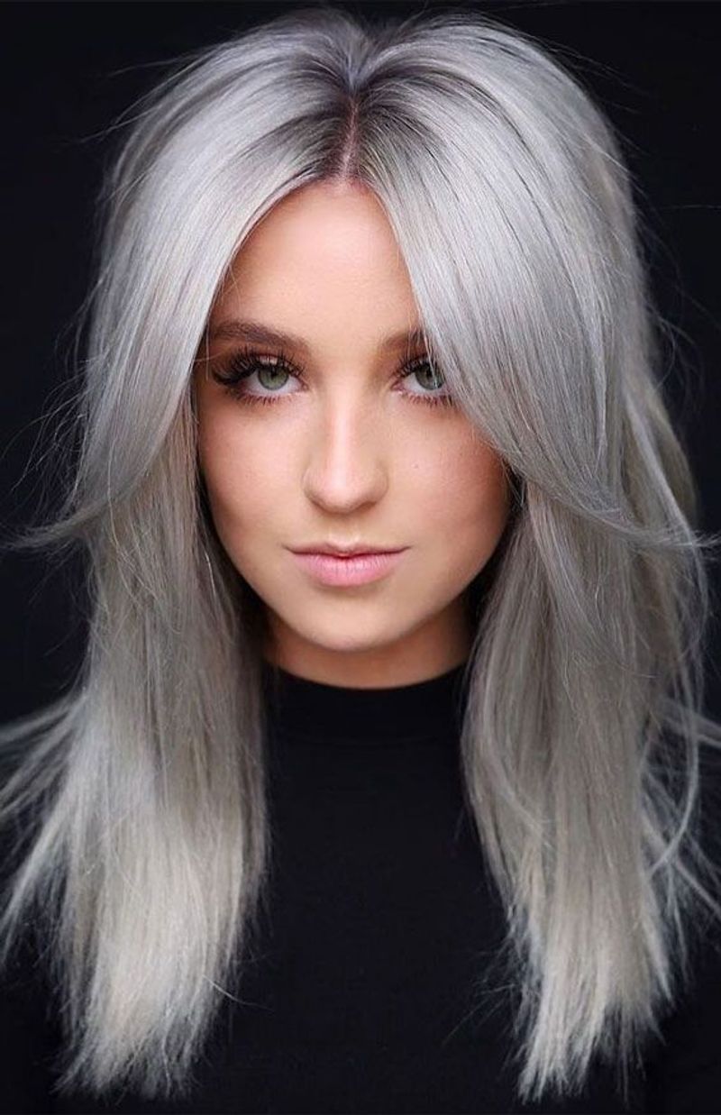 Silver Curtain Bangs