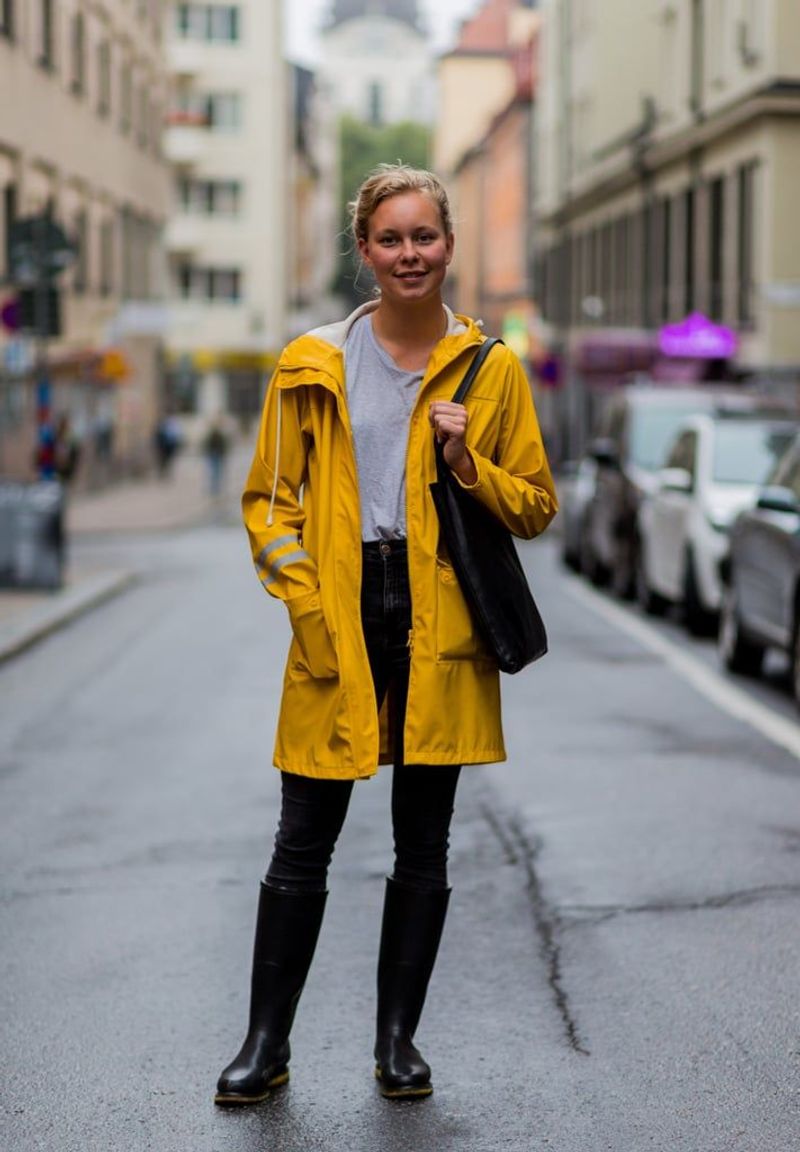 Hooded Raincoat & Leggings Look