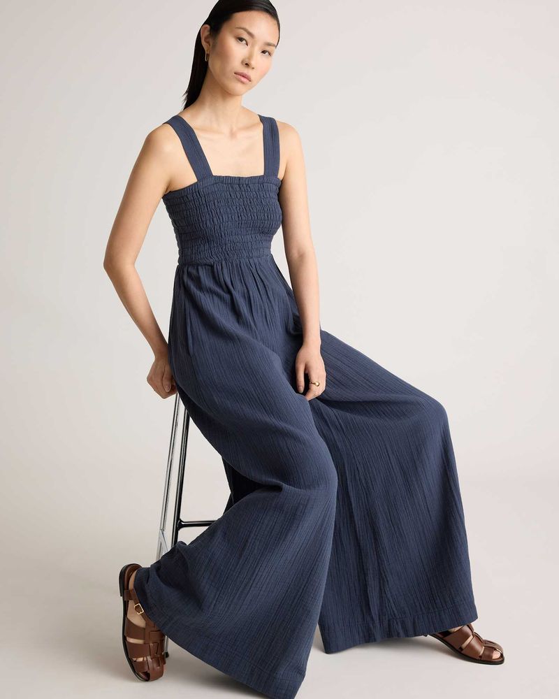 Smocked Bodice Cotton Jumpsuit