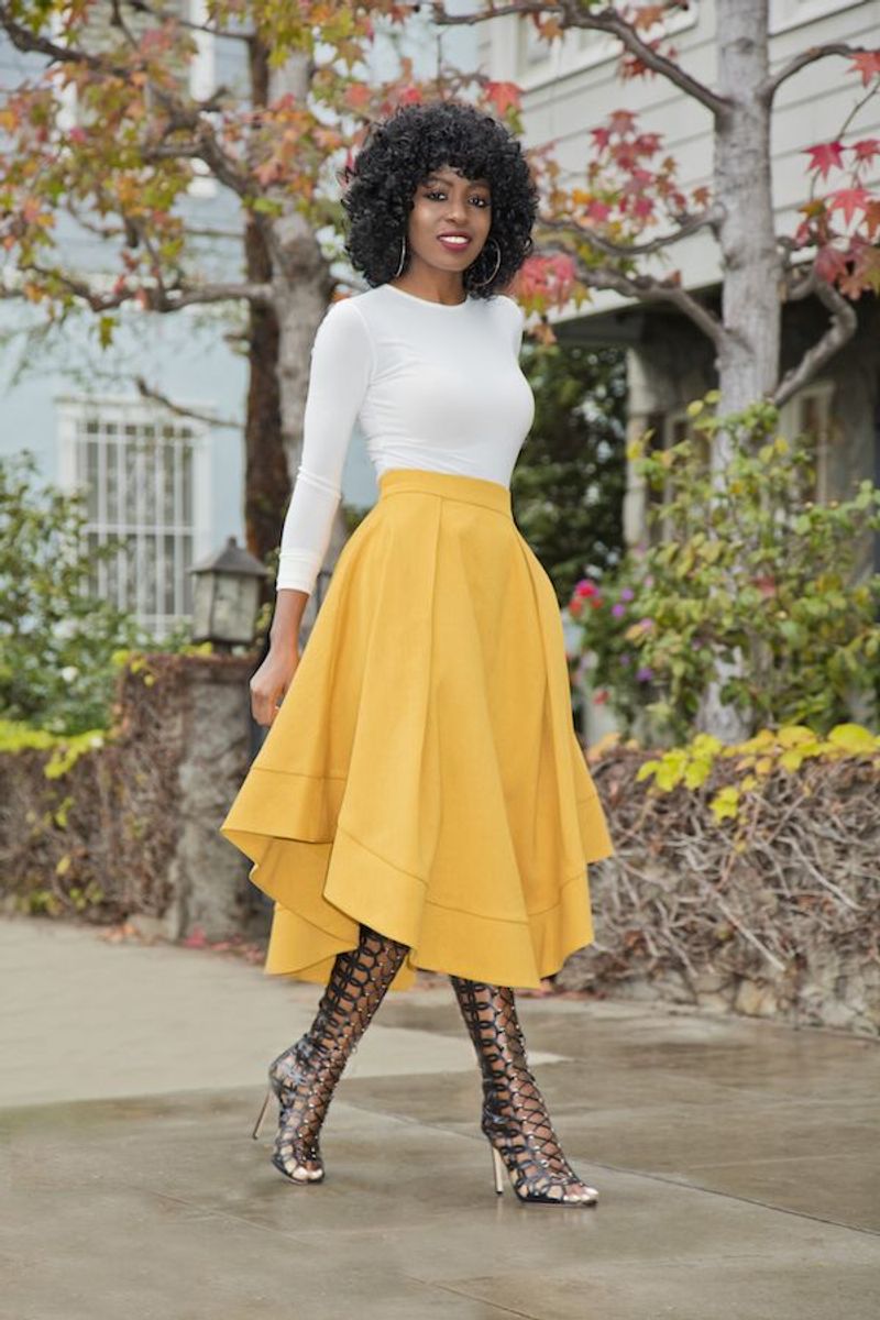 Asymmetrical Skirt + Fitted Bodysuit Balance