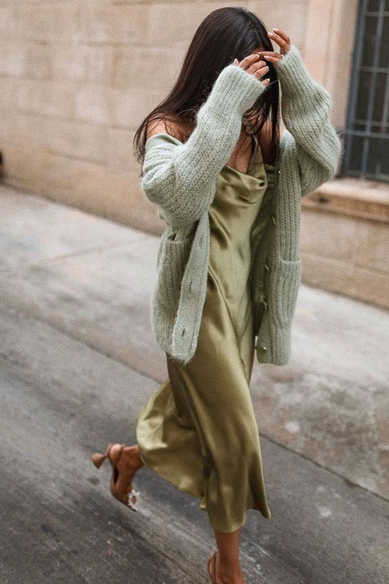 Cardigan + Slip Dress + Sneakers