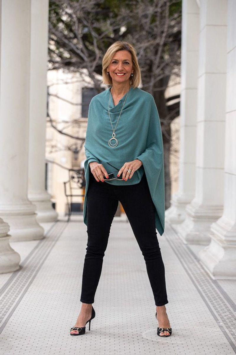 Trendy Poncho and Skinny Jeans