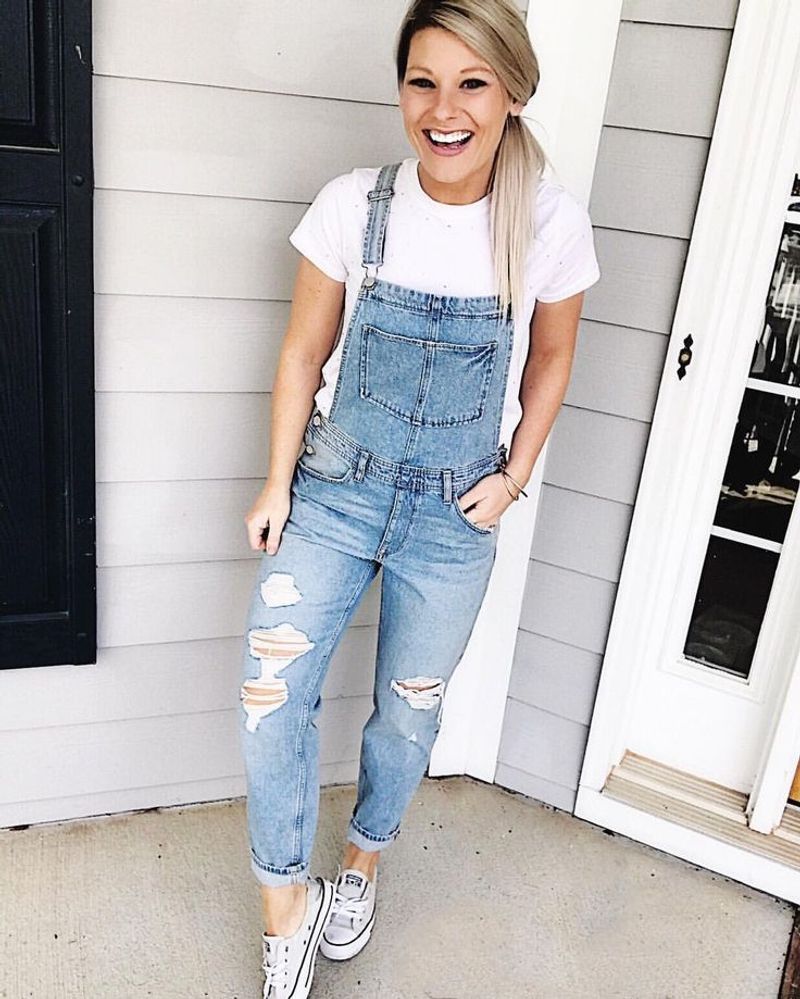 Denim Overalls with White T-Shirt