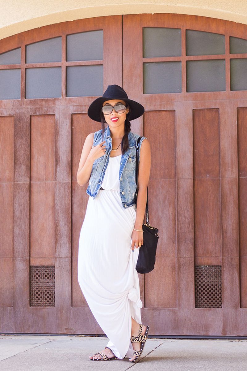 Denim Vest with White Maxi Dress