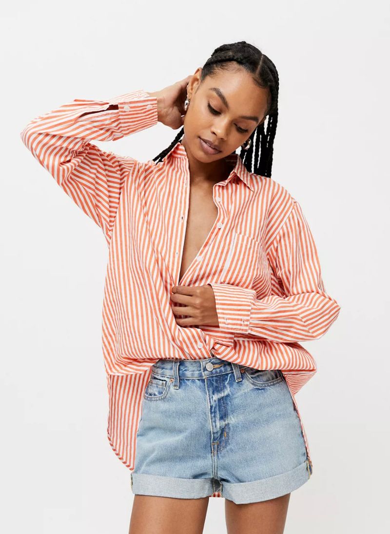 Denim Cutoffs + Oversized Button-Down