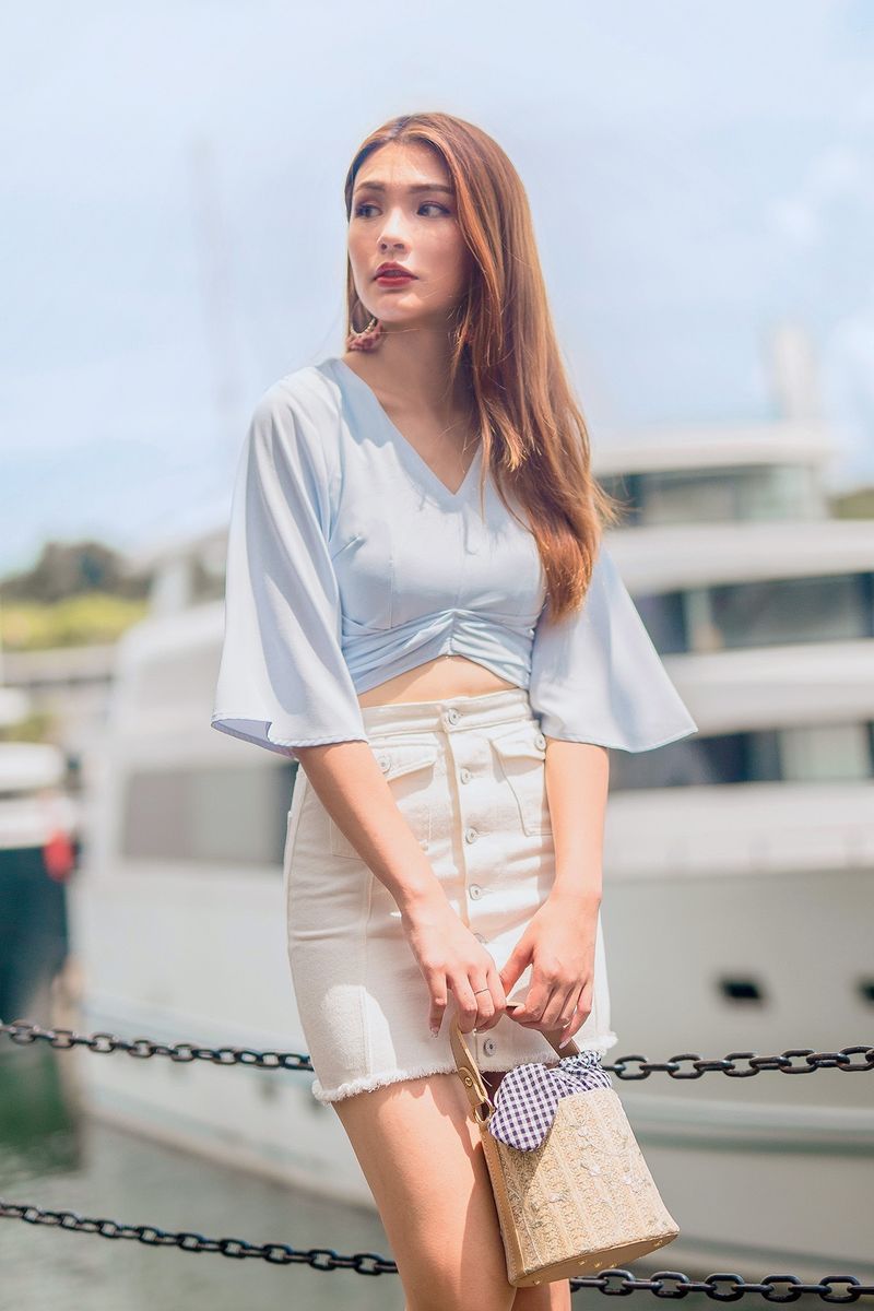 Denim Skirt and Blouse