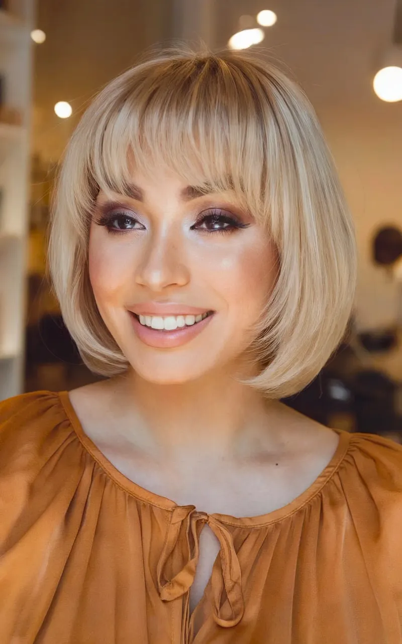 Blunt Chin-Length Cut with Heavy Bangs