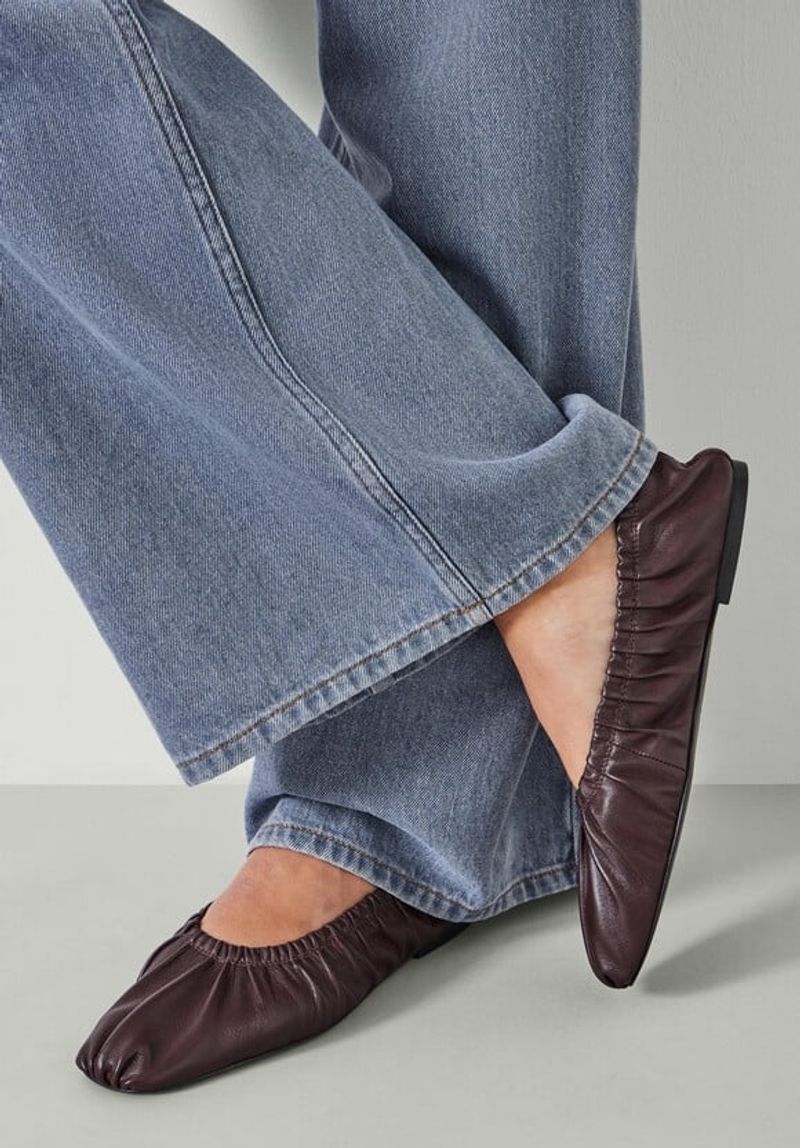 Ruched Leather Flats