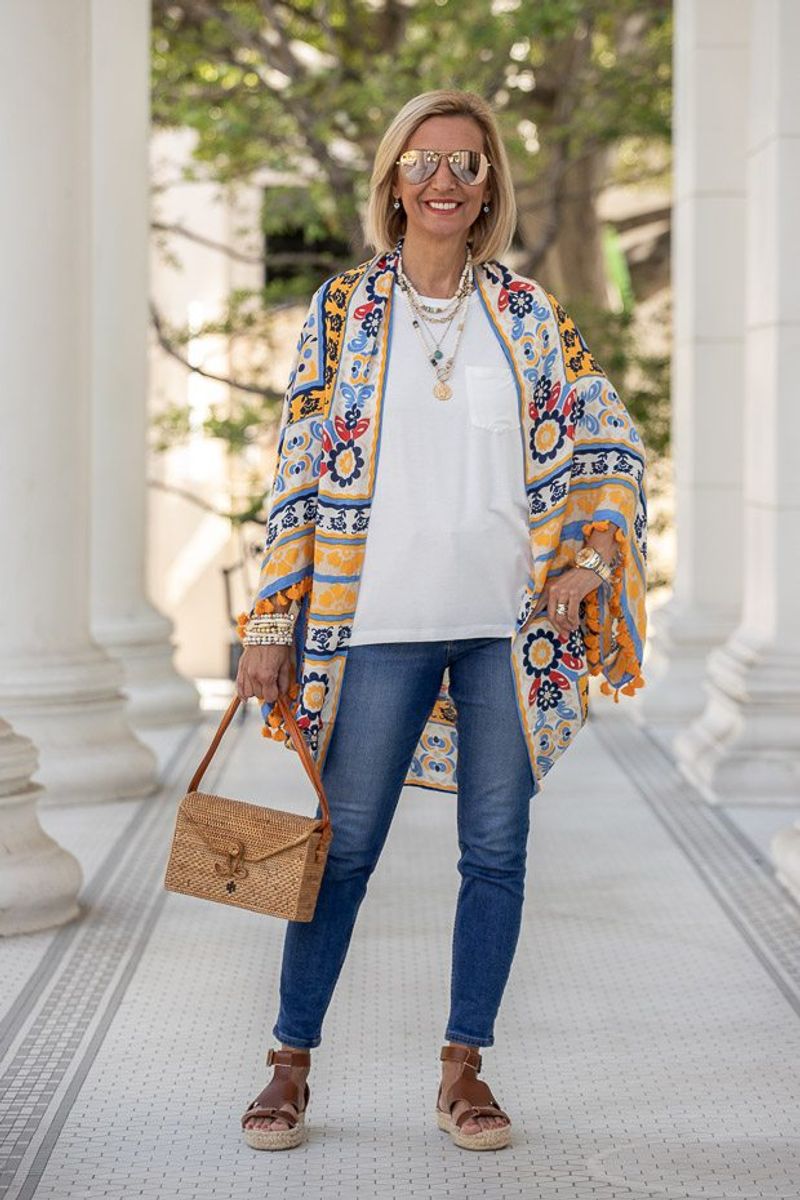 Statement Kimono Over Simple Base Layers