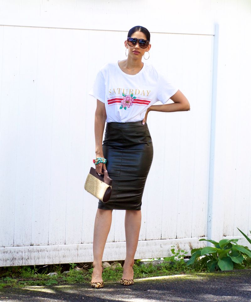 Pencil Skirt + Oversized Tee Contrast