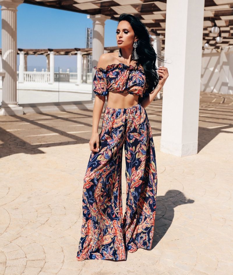 Tropical Print Linen Pants