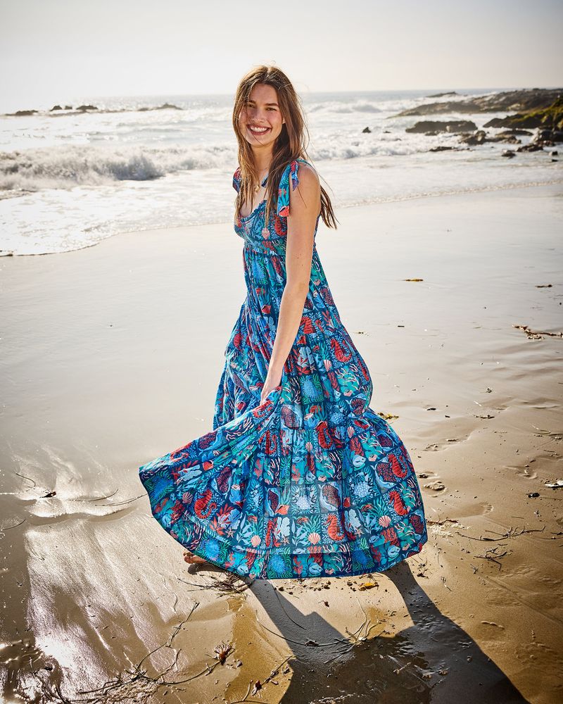 Breezy Maxi With Azure Mosaic Pattern