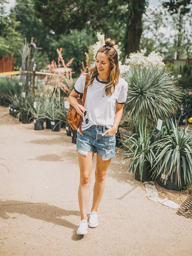 Classic White Tee and Denim Shorts