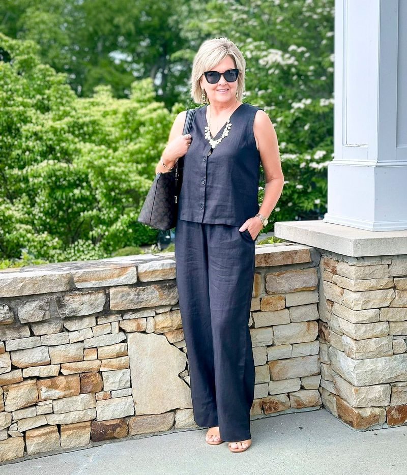 Linen-Blend Palazzo Pants