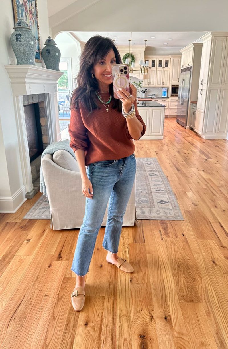 Relaxed Sweater + Slim Pants + Statement Necklace