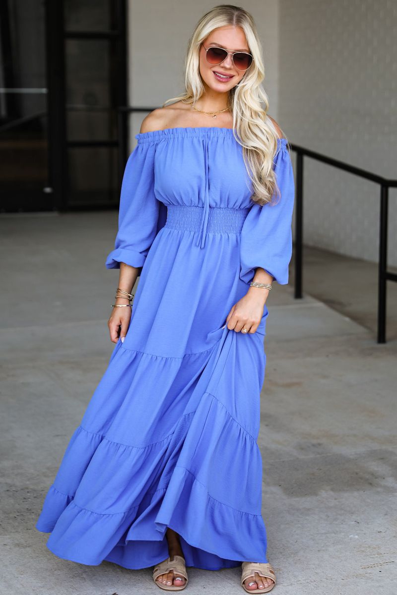 Blue Maxi Dress & Red Accessories