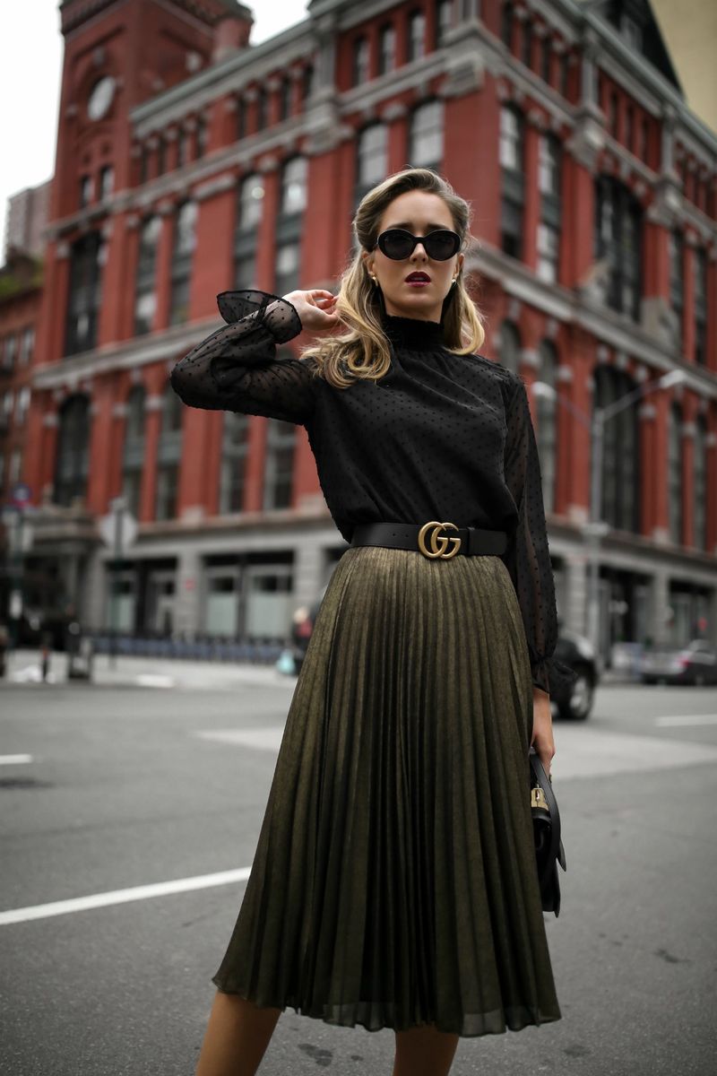 Pleated Skirt with Statement Belt