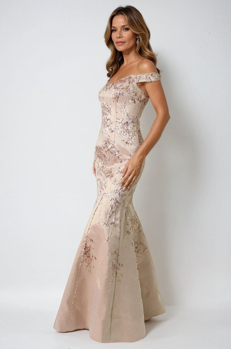 Gold Brocade Fit-and-Flare Gown