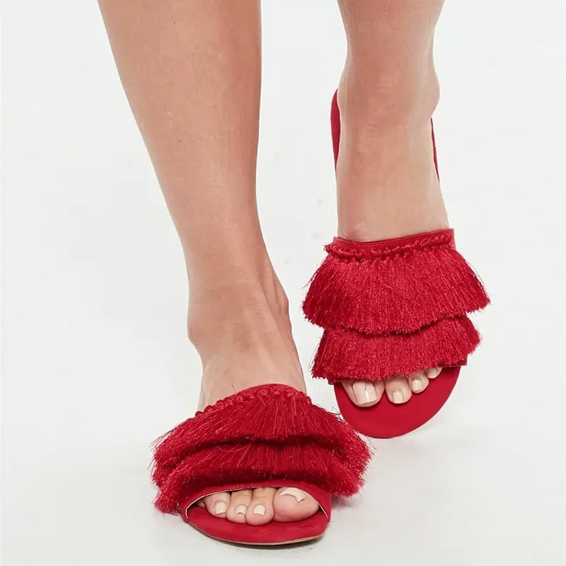 Fringe Suede Slides