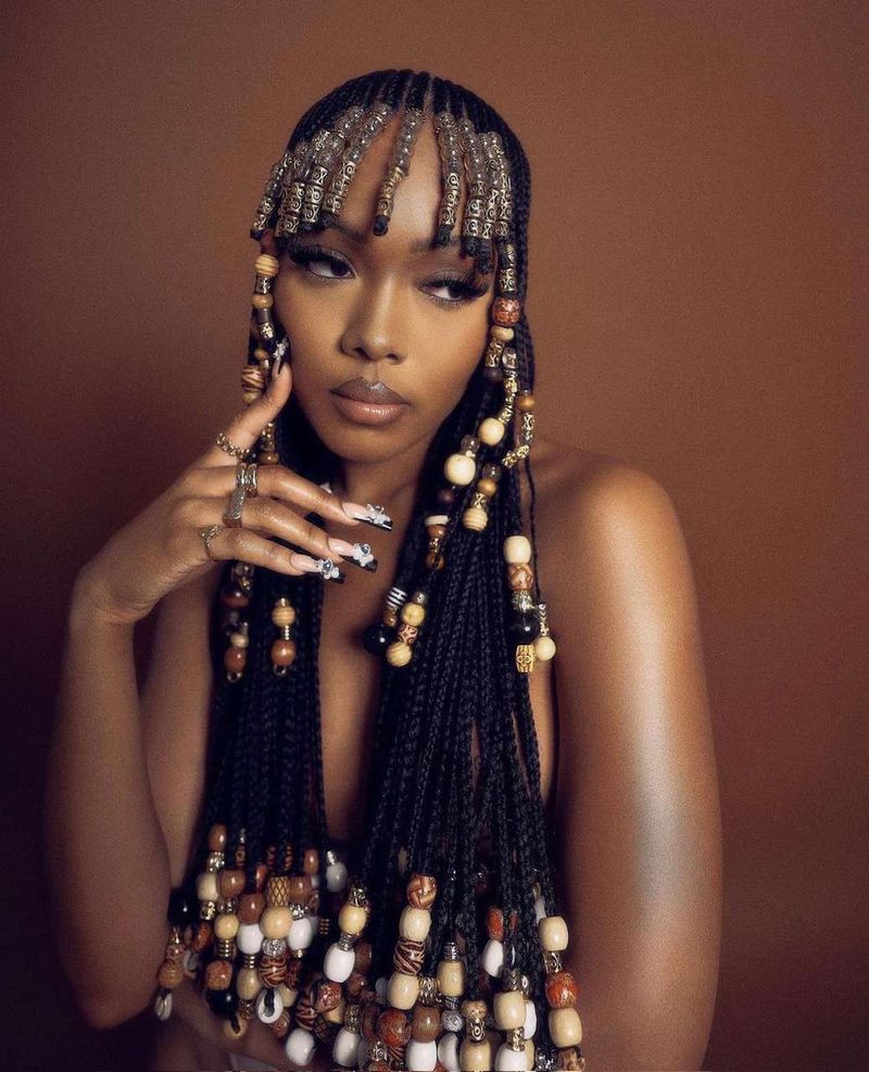 Beaded Braids With Curled Ends