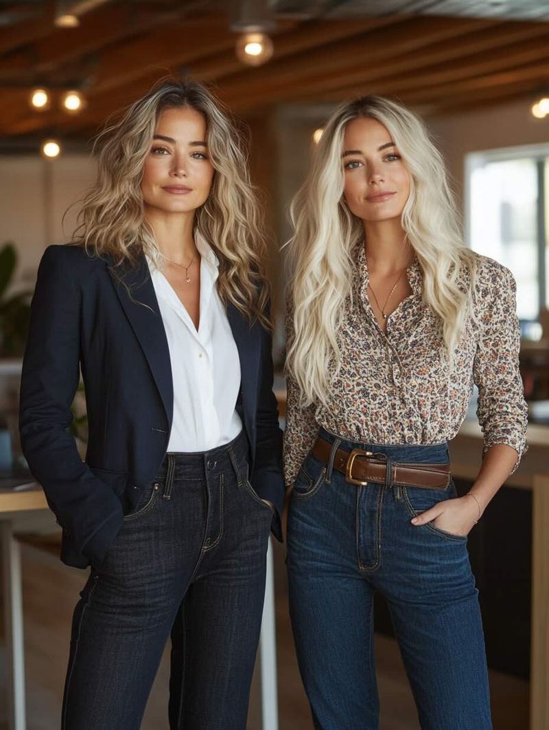 Dark Wash Jeans + Silk Blouse + Structured Cardigan