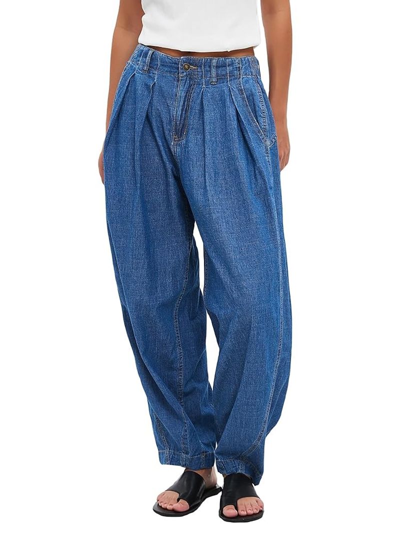 Elastic-Waist Barrel Jeans