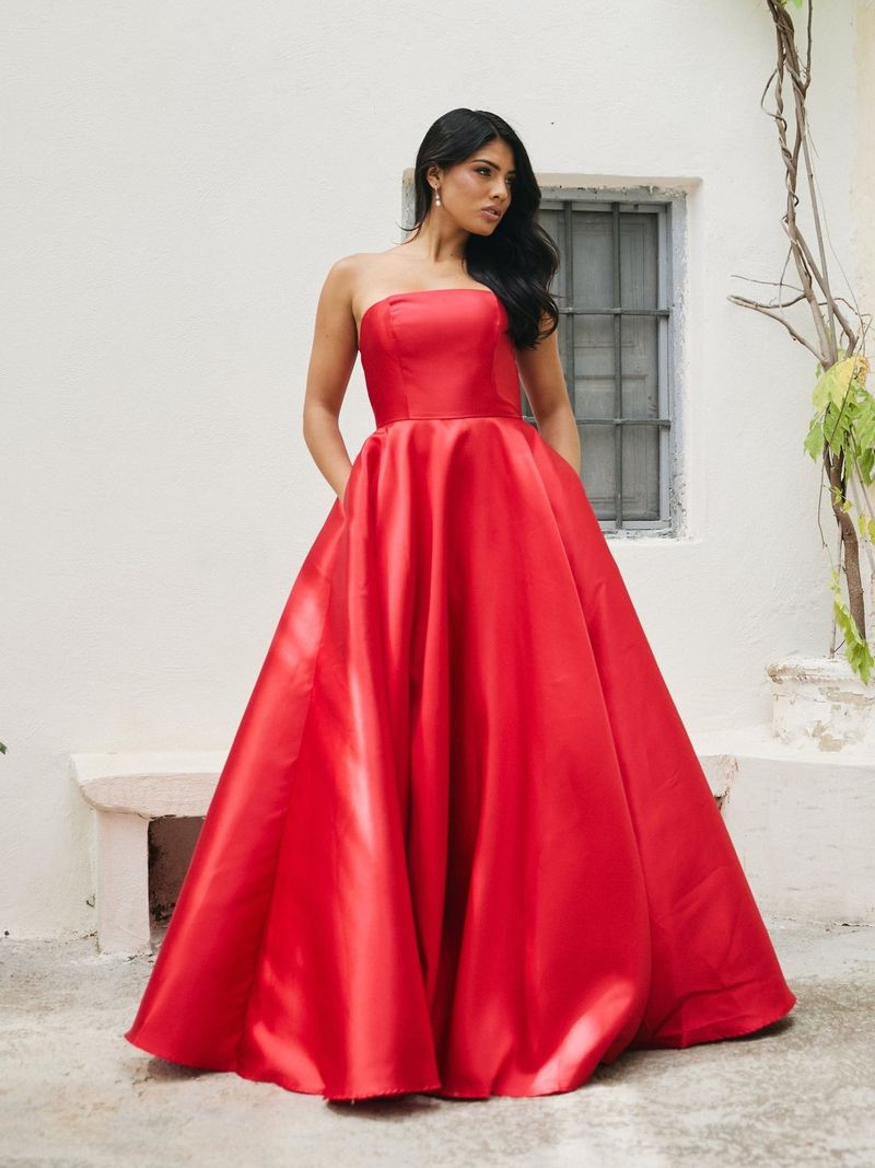 Ruby Satin Ballgown with Pockets