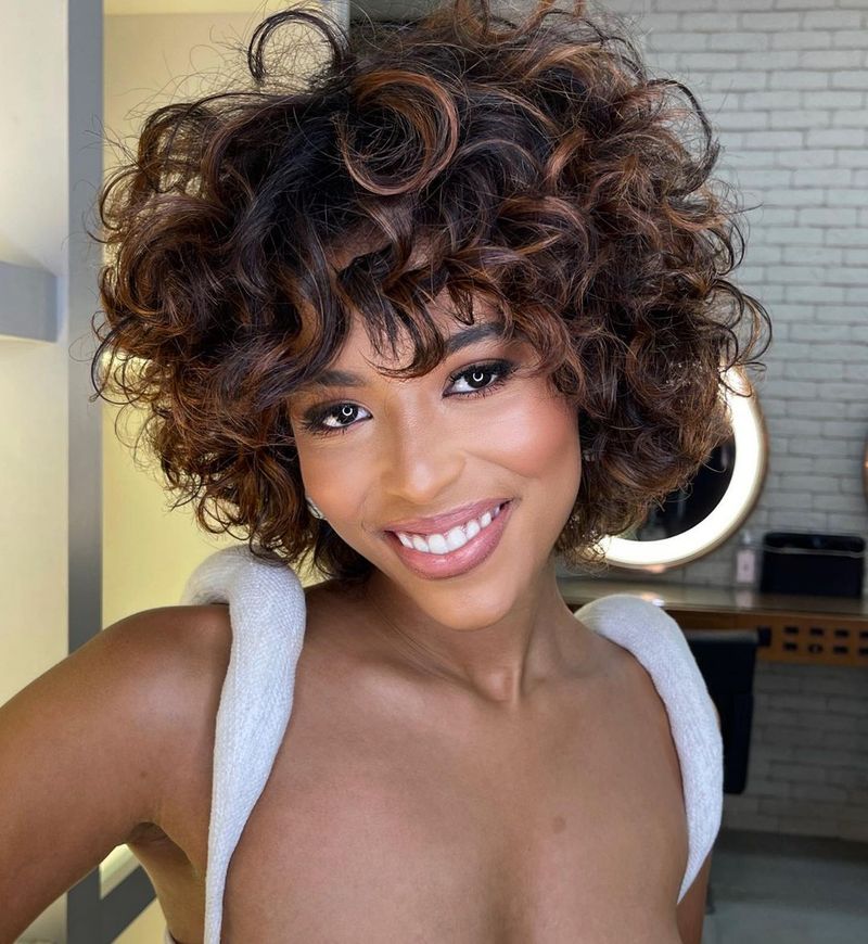 Curly Angled Bob with Curly Bangs