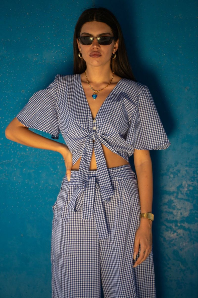 Gingham Tie-Front Blouse