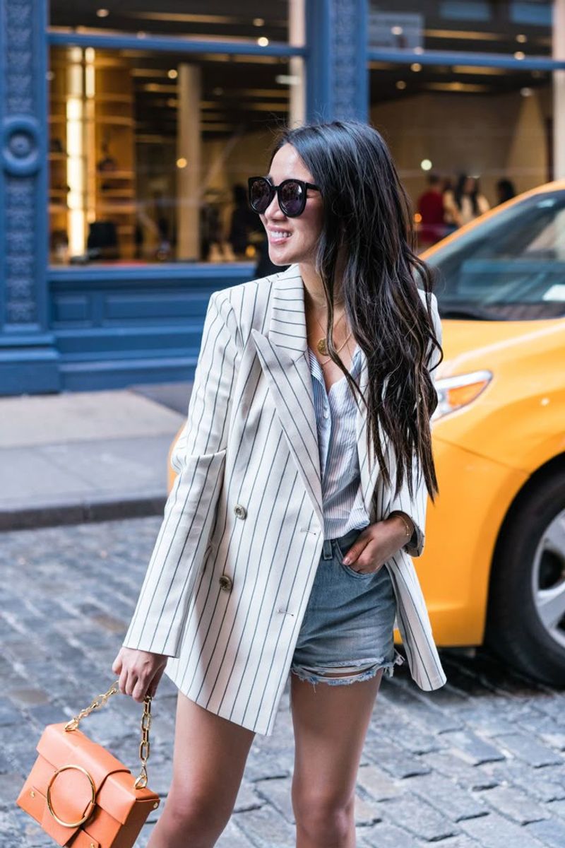 Denim Shorts with Striped Blazer