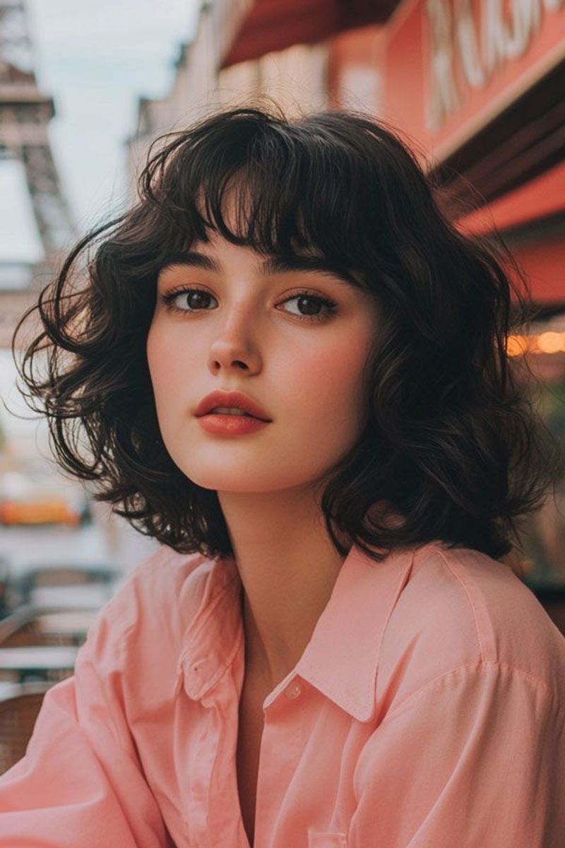 Curly French Bob with Full Fringe