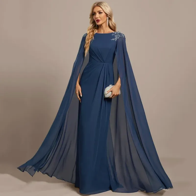 Navy Taffeta Cape Dress