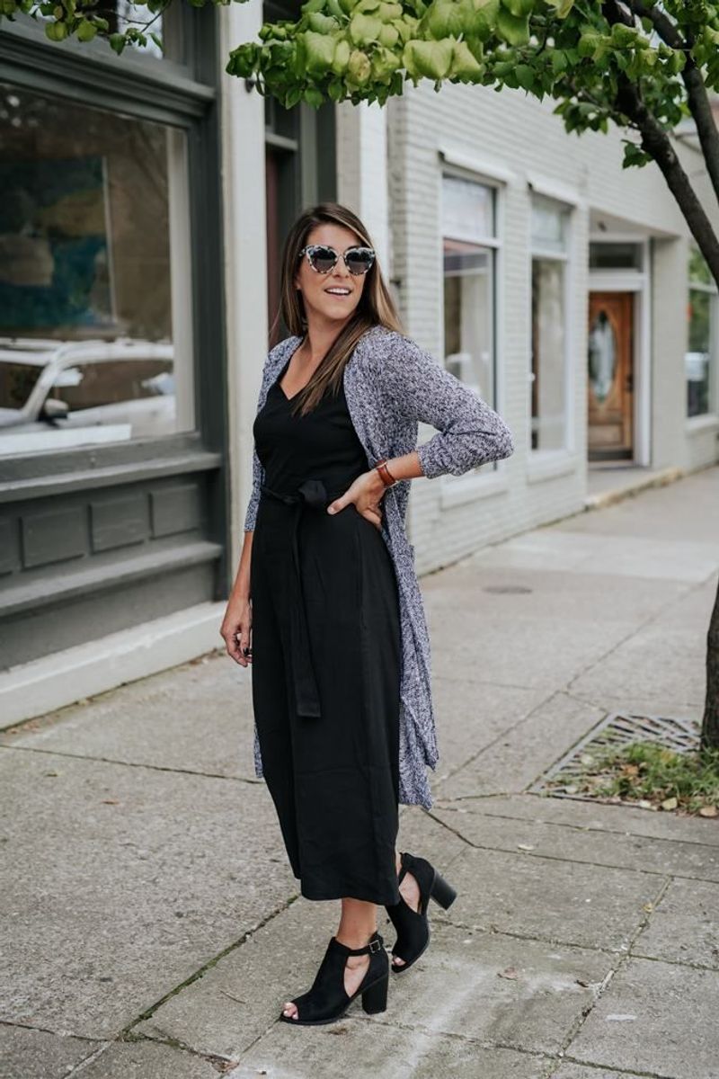 Maxi Cardigan + Fitted Jumpsuit
