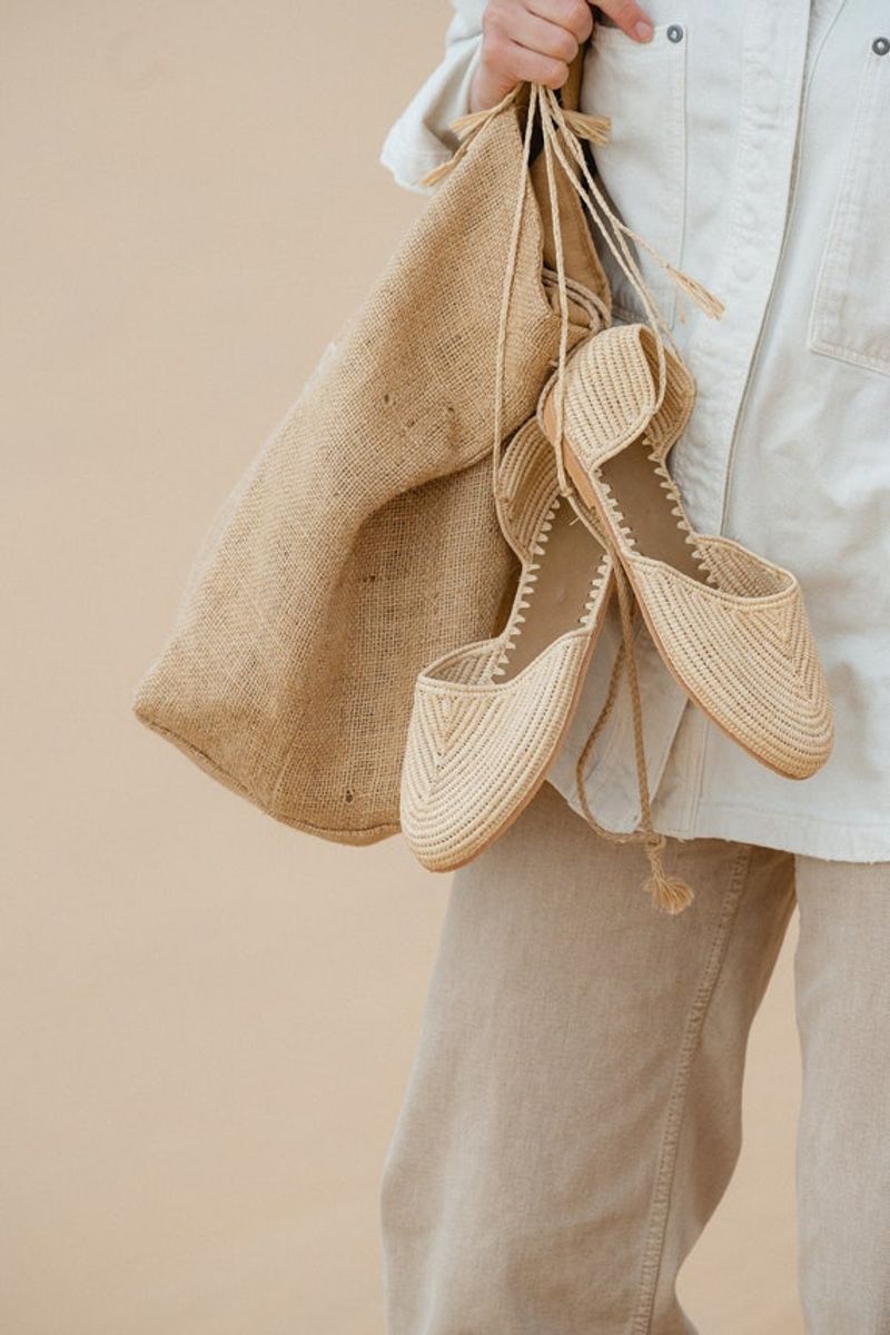 Raffia Ankle-Wrap Flats