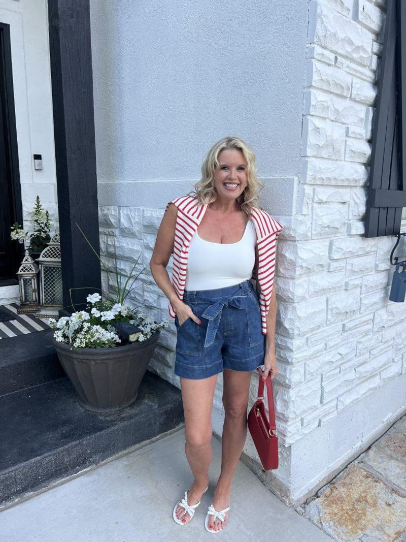 Red, White and Blue Denim Shorts Combo