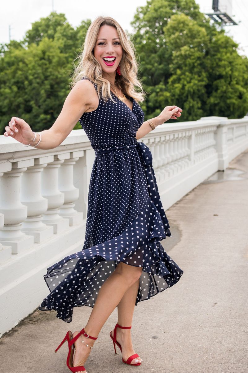 Navy Blue Sundress with Red Accessories