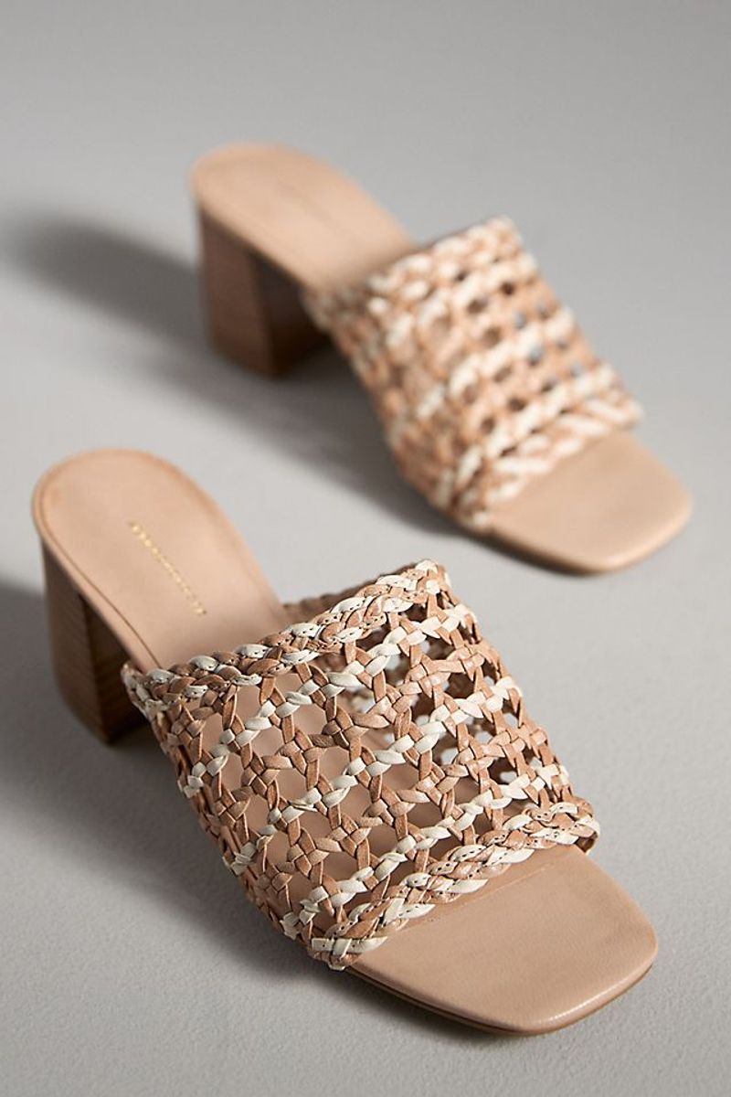 Woven Leather Heeled Mules