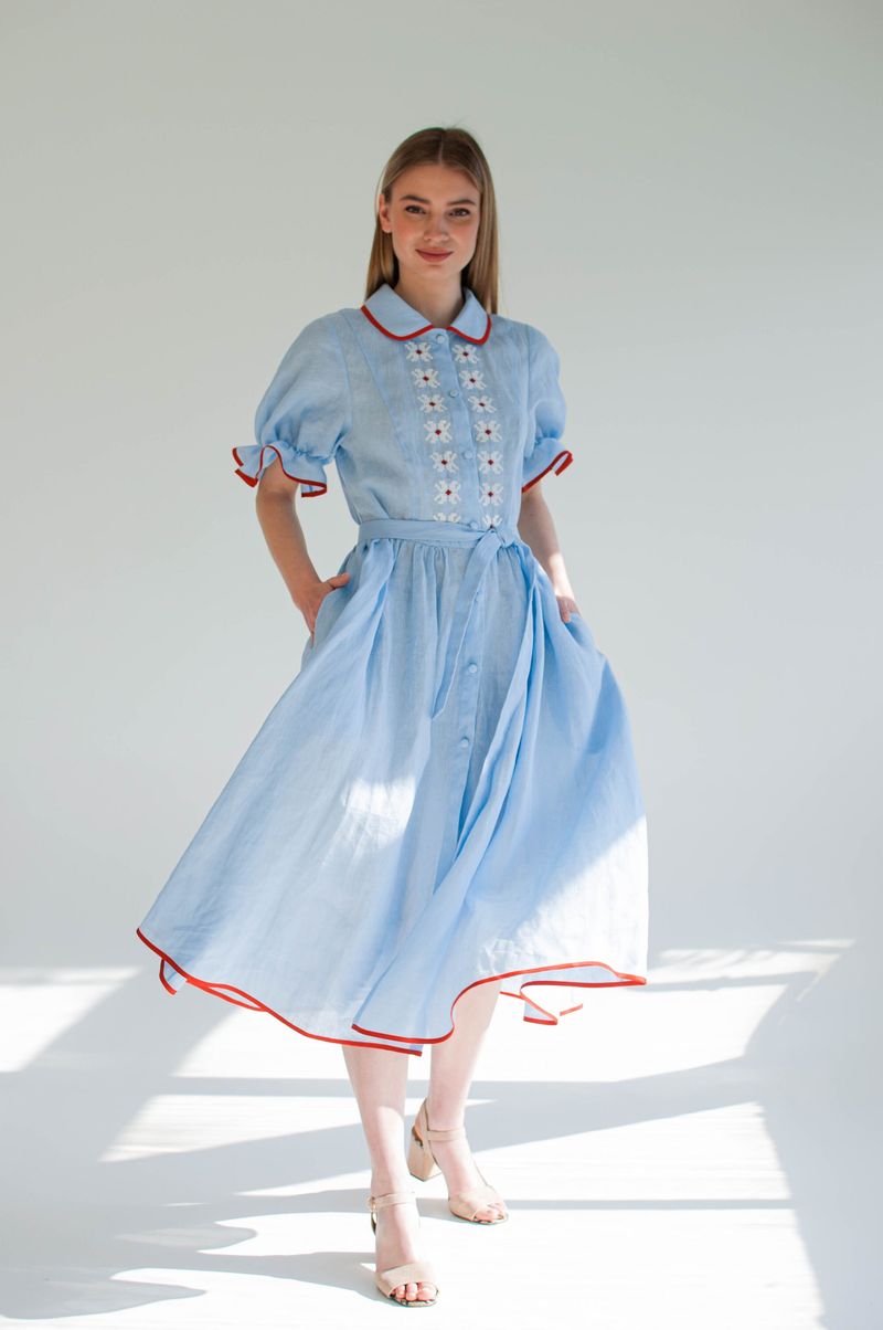 Embroidered Cotton Peasant Dress